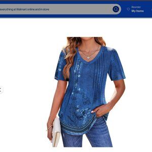 Fantaslook Blouses for Women Dressy Casual V Neck Pleated Tunic Tops Short Sleev